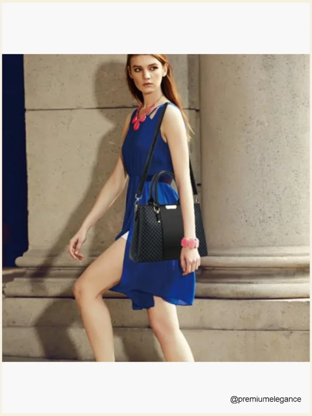 3-Zip Compartments Tote Satchel Shoulder Bag for Women
